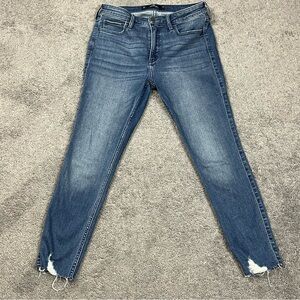 Hollister Medium Blue Skinny Jeans with Frayed Ankles